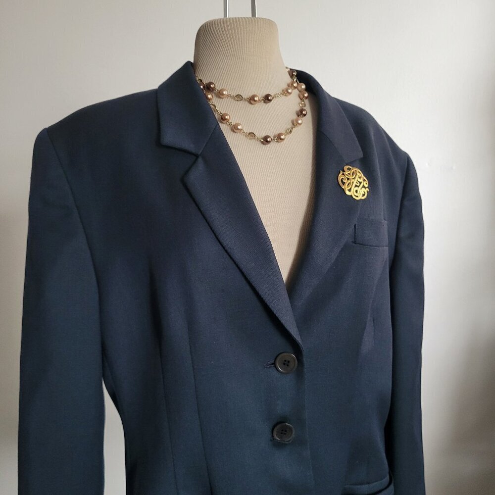 Barneys New York Three Button Tailored Single-Breasted Teal Green Blazer (S: 10)